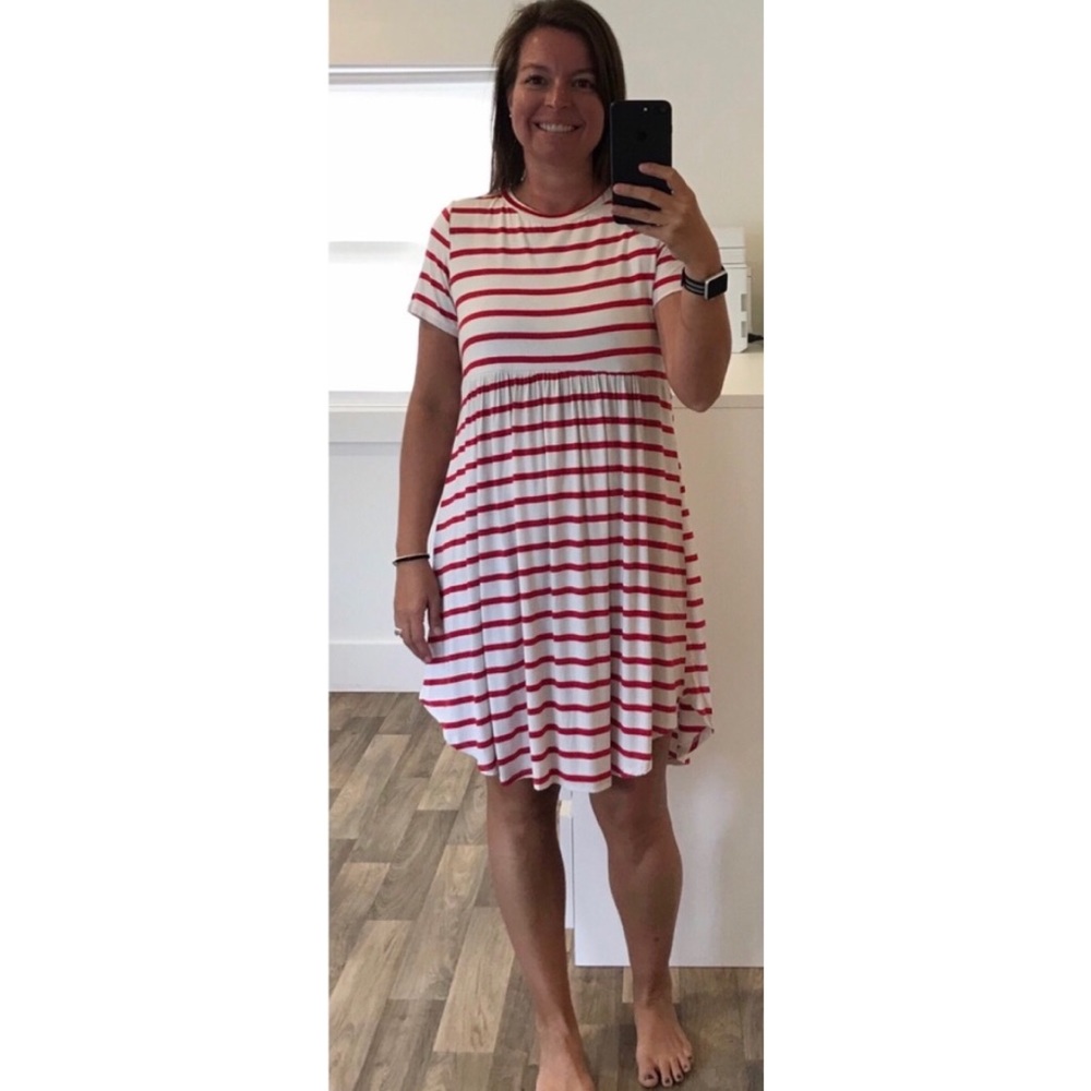 Red and White Stripe Drop Waist Swing Dress